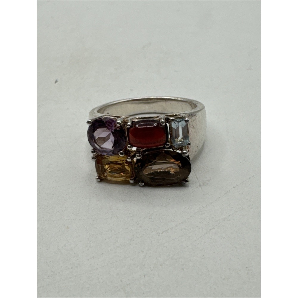 Michelle Albala Sterling Silver 925 Multi Gem Amethyst Aquamarine Ring Size 10